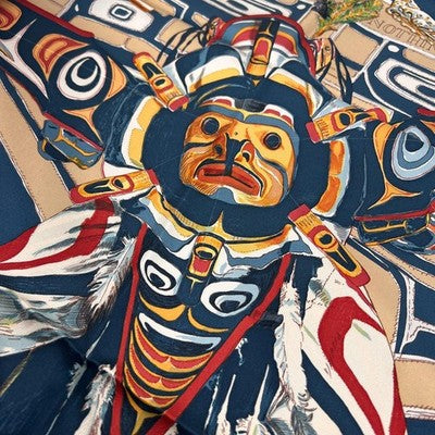 HERMES SCARF TSITSIKA BY KERMIT OLIVER 90 CM BROWN CARRE NATIVE KACHINA SILK