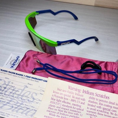 OAKLEY BLADES VINTAGE SUNGLASSES USA MADE Y2K NEON GREEN/BLUE 1988
